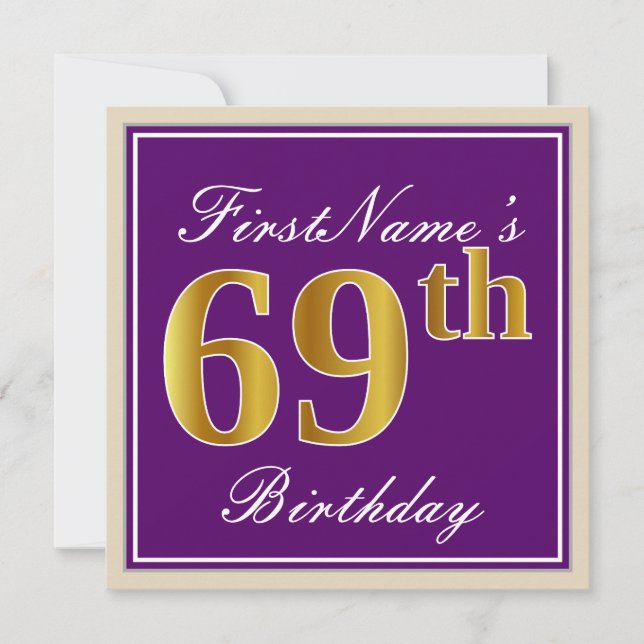 Invitation Elégant, pourpre, Faux Gold 69e anniversaire + Nom (Devant)