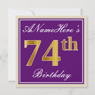 Invitation Elégant, pourpre, Faux Gold 74e anniversaire + Nom