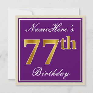 Invitation Elégant, pourpre, Faux Gold 77e anniversaire + Nom