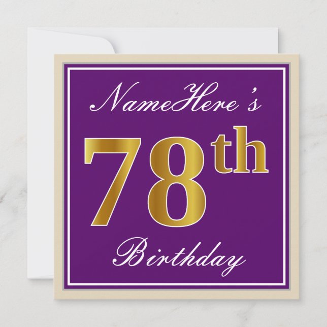 Invitation Elégant, pourpre, Faux Gold 78e anniversaire + Nom (Devant)