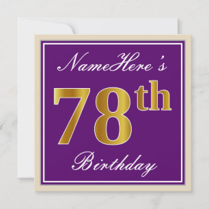 Invitation Elégant, pourpre, Faux Gold 78e anniversaire + Nom