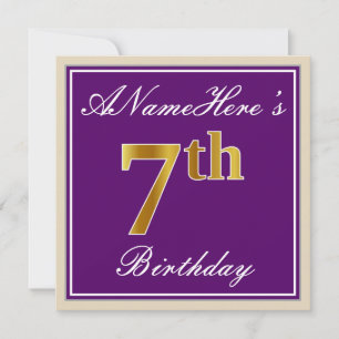 Invitation Elégant, pourpre, Faux Gold 7e anniversaire + Nom