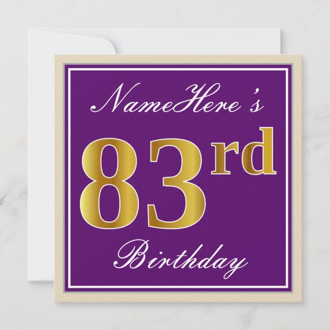 Invitation Elégant, pourpre, Faux Gold 83ème anniversaire + N (Devant)