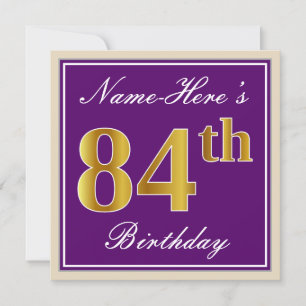 Invitation Elégant, pourpre, Faux Gold 84e anniversaire + Nom