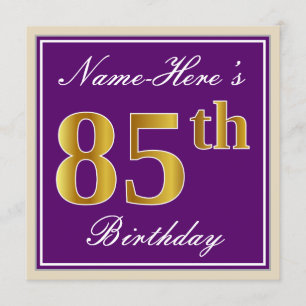 Invitation Elégant, pourpre, Faux Gold 85e anniversaire + Nom