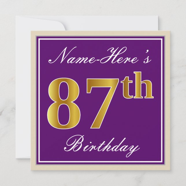 Invitation Elégant, pourpre, Faux Gold 87ème anniversaire + N (Devant)