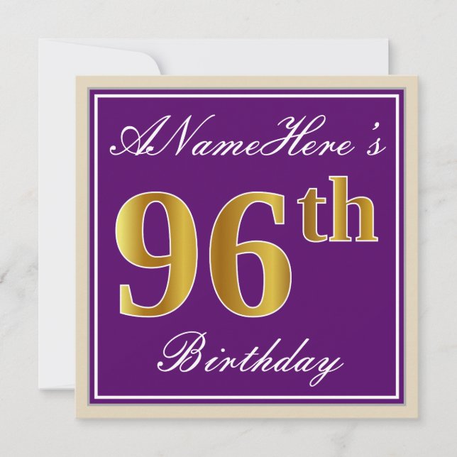 Invitation Elégant, pourpre, Faux Gold 96ème anniversaire + N (Devant)