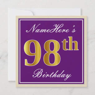 Invitation Elégant, pourpre, Faux Gold 98ème anniversaire + N
