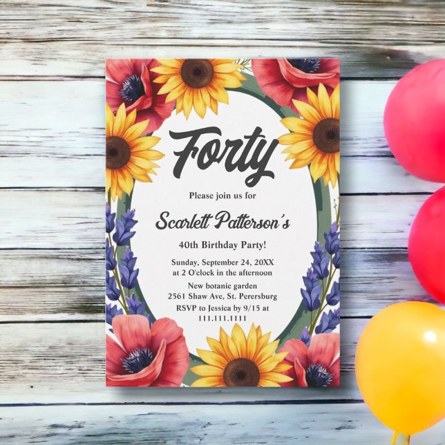 Invitation Elégant pré rustique été floral 40e anniversaire (Créateur téléchargé)