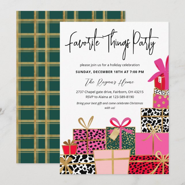 Invitation Elegant Presents Favorite Things Party Holiday  (Devant / Derrière)