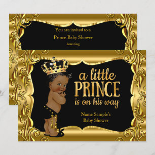 Invitation Élégant Prince Baby shower Black Gold Ethnic
