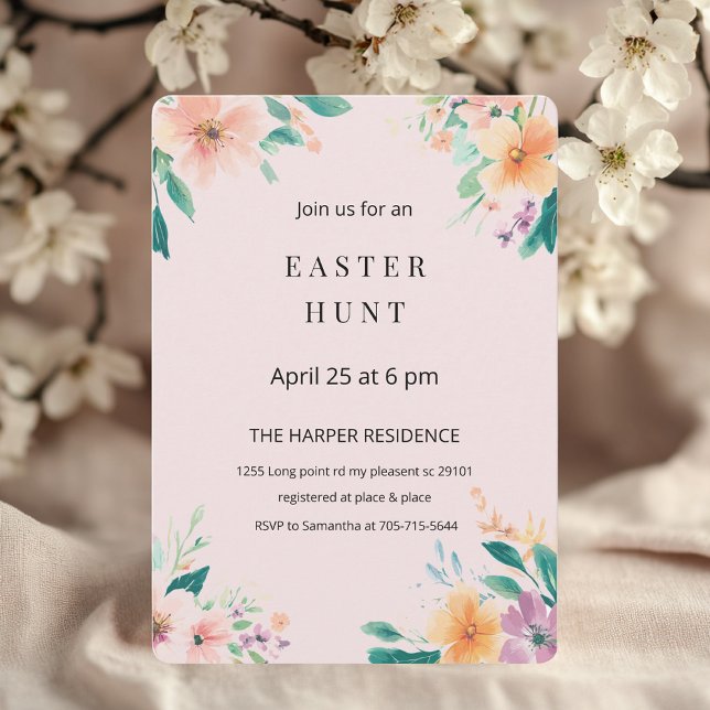 Invitation Élégant printemps floral Pâques rose (Créateur téléchargé)