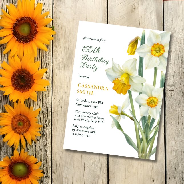 Invitation Élégant printemps Jaune Daffodile Floral Anniversa (Créateur téléchargé)