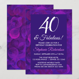 Invitation Elégant Purple 40 & Fabuleux fête d'anniversaire