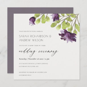 INVITATION ELÉGANT PURPLE BLUE WATERCOULEUR MARIAGE FLORAL