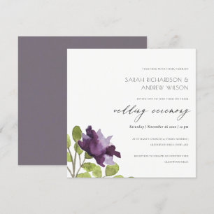 INVITATION ELÉGANT PURPLE BLUE WATERCOULEUR MARIAGE FLORAL