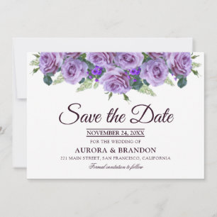 Invitation Élégant Purple Floral Enregistrer La Date Invitati