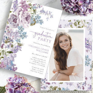 Invitation Élégant Purple Floral Graduation