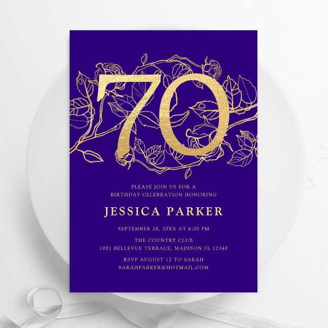 Invitation Elégant Purple Gold 70e anniversaire (Créateur téléchargé)