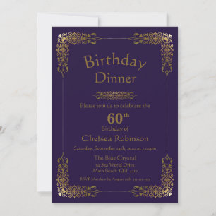 Invitation Elégant Purple Gold Lace 60e Anniversaire Dîner