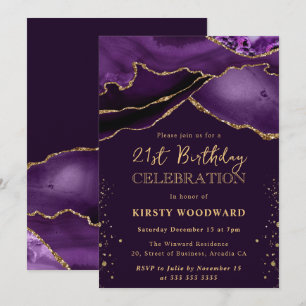 Invitation Élégant Purple & Gold Parties scintillant Agate 21