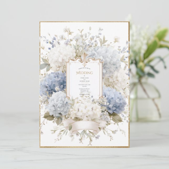 Invitation Elegant Purple Hydrangeas Vintage Wedding (Debout devant)