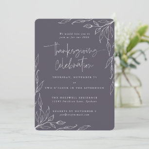 Invitation Élégant Purple Moderne Feuille Motif Thanksgiving