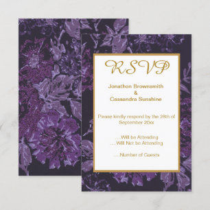 INVITATION ÉLÉGANT PURPLE NOIR VINTAGE FLORAL RSVP