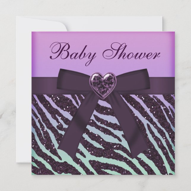 Invitation Elégant Purple Parties scintillant Zebra Baby show (Devant)