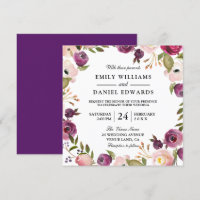 Elégant Purple Peach Pink Floral Mariage Invitatio