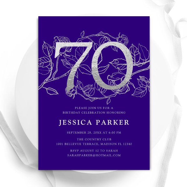 Invitation Elégant Purple Silver 70e anniversaire (Créateur téléchargé)