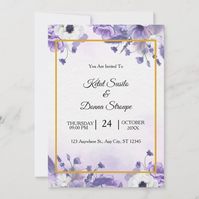Invitation Elegant Purple Watercolor wedding (Devant)
