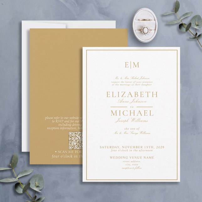 Invitation Élégant QR Code Gold Classic Monogramme Mariage (Créateur téléchargé)