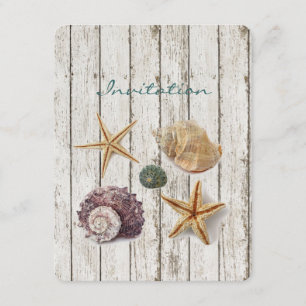 Invitation élégant quai bois coquillages plage mariage