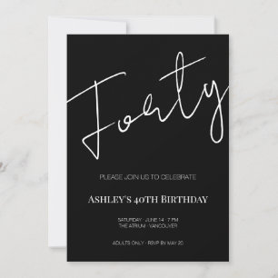 Invitation Élégant Quarantième Anniversaire Noir et Blanc
