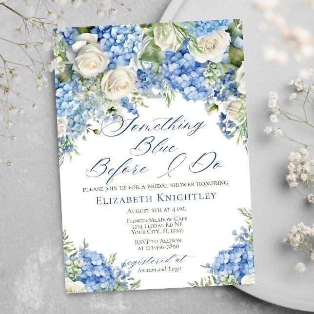 Invitation Élégant quelque chose Blue Hydrangea Fête des mari (Créateur téléchargé)