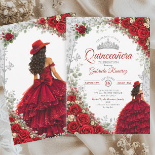 Invitation Élégant Quinceañera occidental rouge et argent