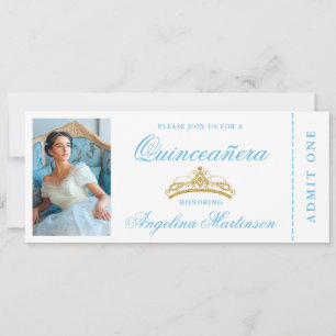 Invitation Elégant Quinceanera Photo Billet Or Bleu