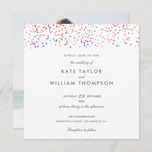 Invitation Elégant Rainbow Confetti Mariage photo