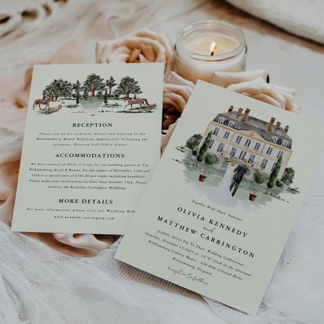 Invitation Élégant Ranch Country Manor tout en un (Elegant Ranch Wedding All in One Invitation)