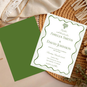 Invitation Élégant Rayure ondulée verte pour mariage