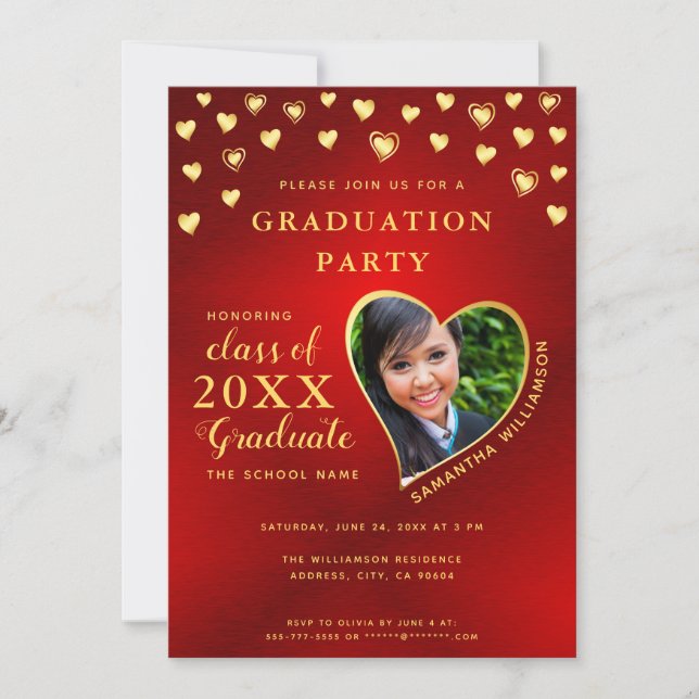 Invitation Élégant Red and Gold 2025 Graduation (Devant)