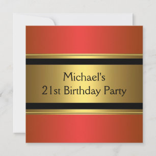 Invitation Elégant Red Black & Gold Metal 21e anniversaire