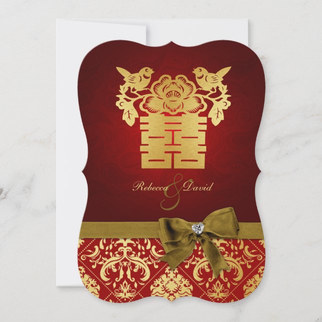 Invitation Élégant Red et or chinois double bonheur (Devant)
