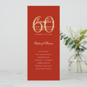 Invitation Élégant Red Gold 60th Birthday Program Menu