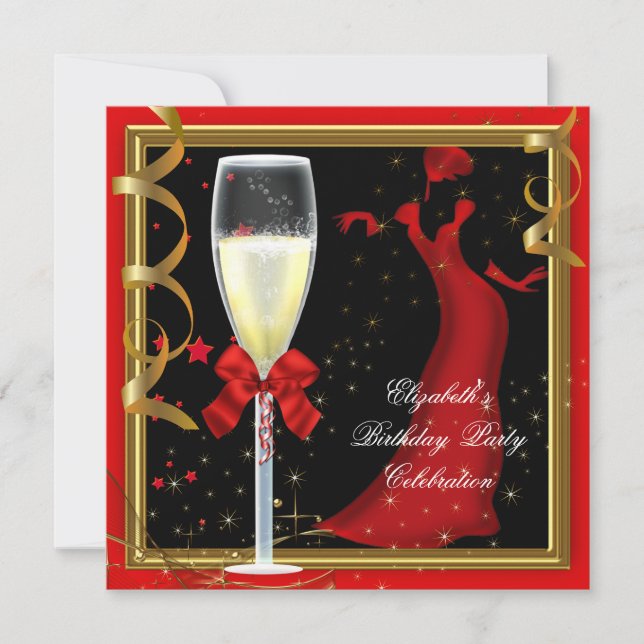 Invitation Elégant Red Gold Black Anniversaire Champagne (Devant)