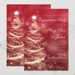 Invitation Elegant Red & Gold Christmas Engagement Party