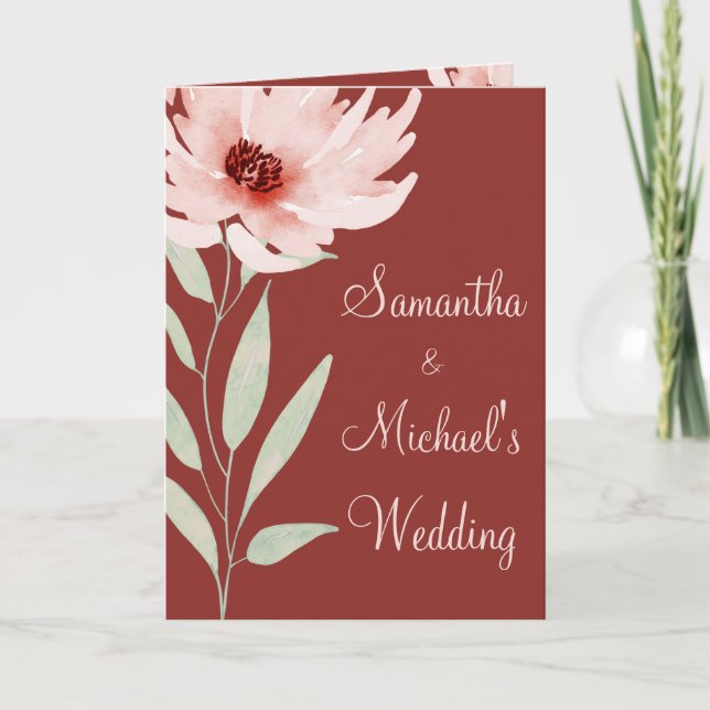 Invitation Elegant Red Pink Watercolor Floral Wedding Folded (Devant)