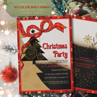 Invitation Elegant Red Plaid Ribbon Christmas Party 