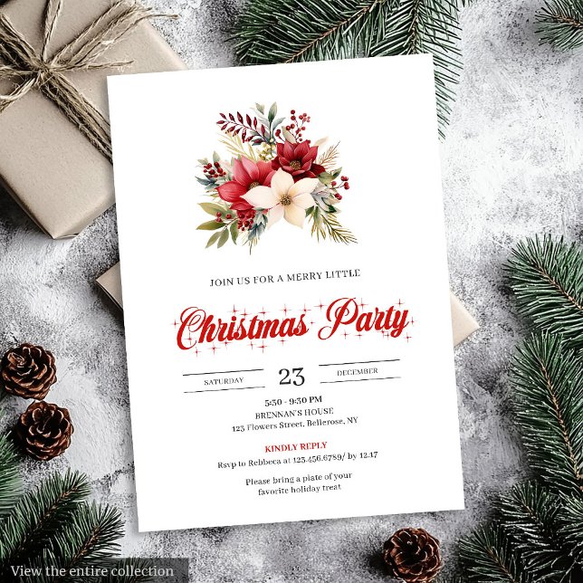 Invitation Elegant Red Poinsettia Script Font Christmas  (Elegant Red Poinsettia Script Font christmas invitation

)